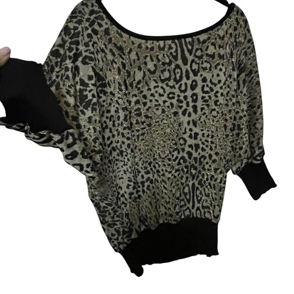 VINTAGE 80S BATWING LEOPARD PRINT OFF SHOULDER SWEATER TOP FLASHDANCE MOBWIFE S - Picture 4 of 11